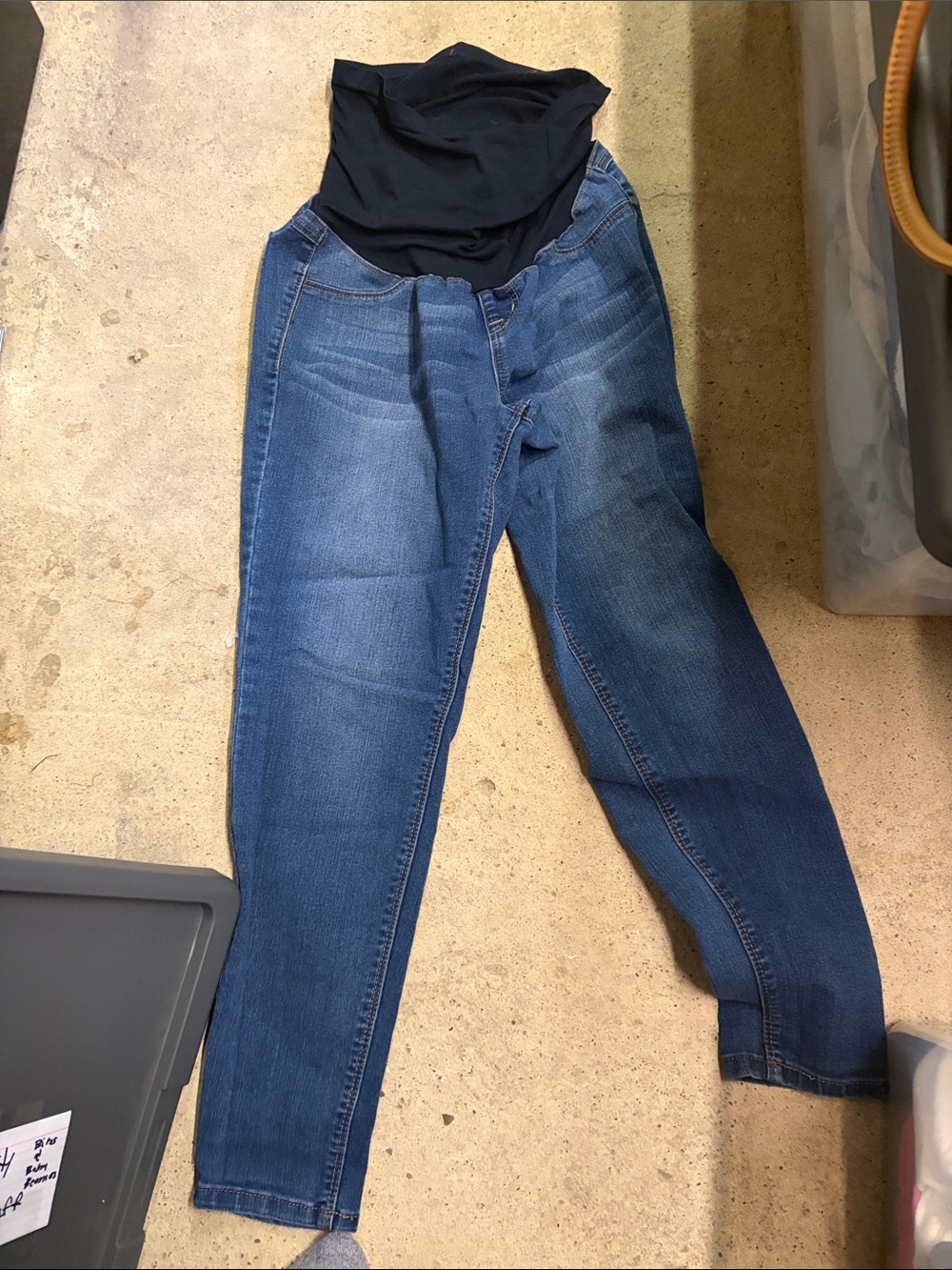 1822 Denim Blue Maternity Jeggings with Black Support Panel